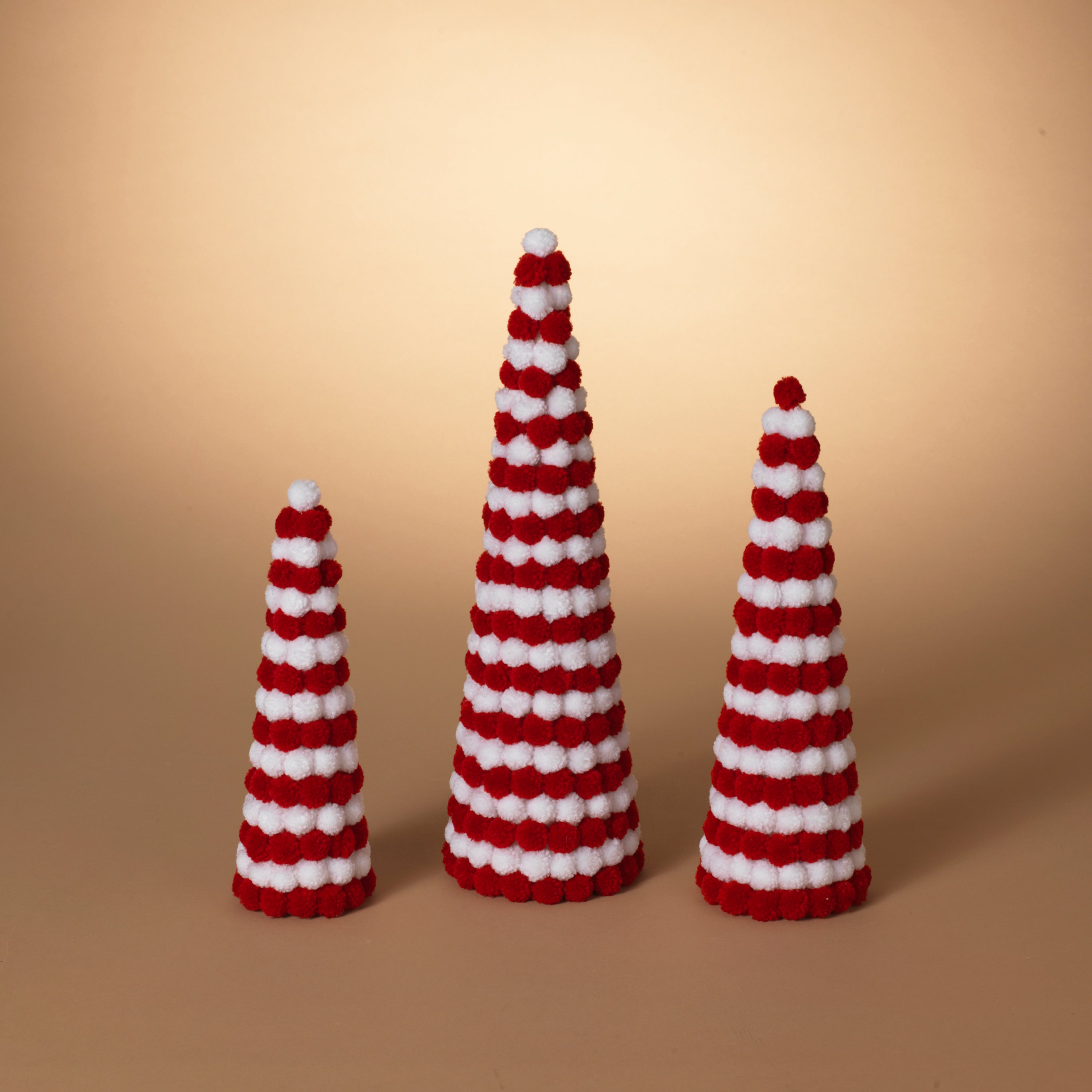 Set of 3 Red and White Festive Holiday Pom Pom Trees #2658770EC